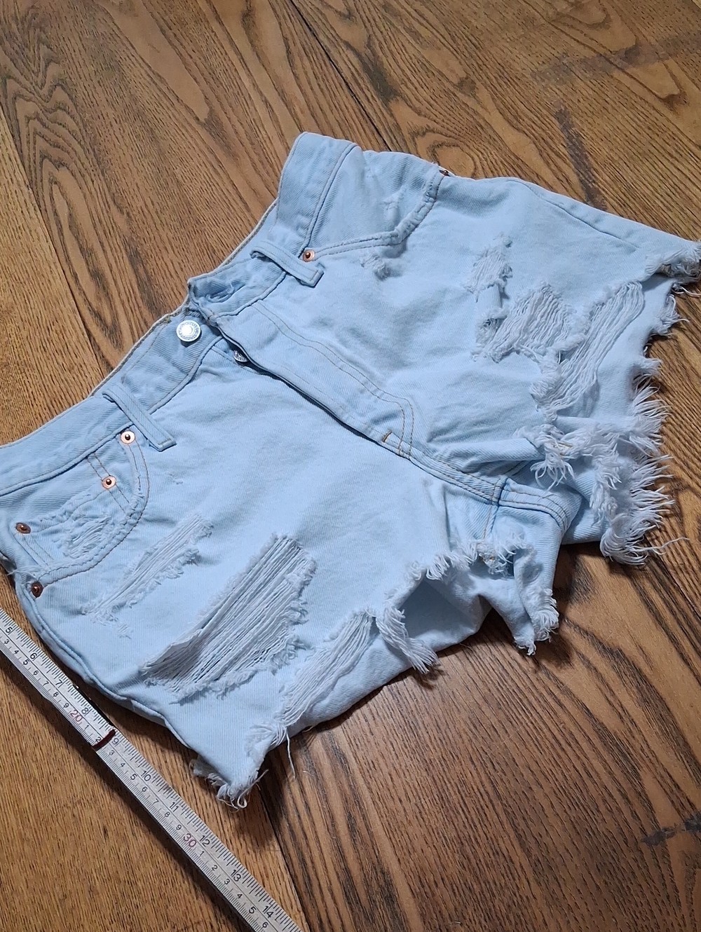 Levi's Strauss 501 Jean WAIST 29 Shorts Women BLUE  Button Fly Used Raw Hem